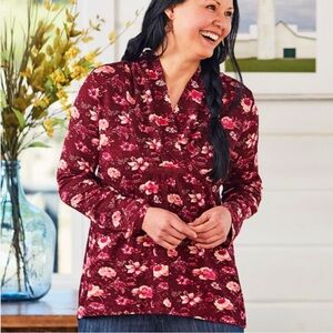 April Cornell Carolina Shawl Collar Floral Long Sleeve Top V-Neck Cottagecore XL